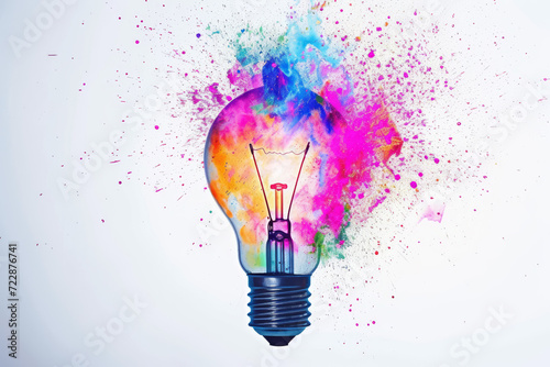 Explosion of Creativity: Colorful Paint Splash and Light Bulb