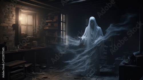 The ghostly librarian vanishes into thin air, leaving only a lingering feeling of melancholy.