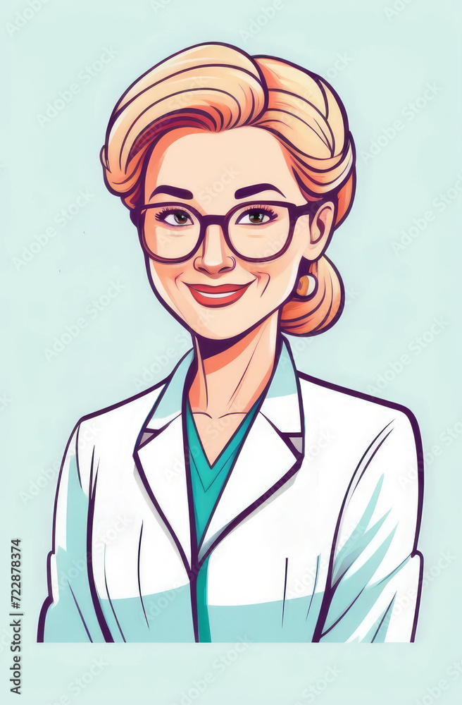 doctor, medical personal in hospital. illustration of young smiling woman in white coat doctor, medical personal in hospital. illustration of young smiling woman in white coat