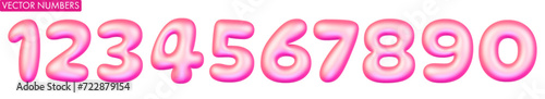 set of 3d holographic vector numbers, pink purple isolated elements, gradient color, realistic vector