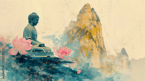 louts in water colour a bouquet of flowers with budda photo