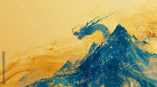 chinese dragon with mountains painting photo