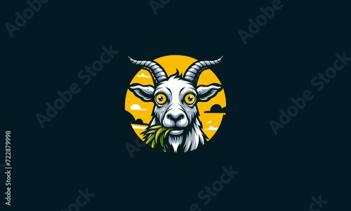 head goat eat grass vector illustration logo design