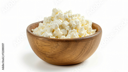 Wooden bowl of cottage cheese