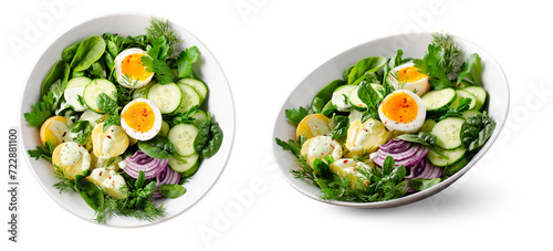 Green Buddha Bowl with Spring Herbs and Vegetables  Healthy Balanced Meal  Bowl or Salad on White Background