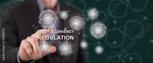 Man touching a cryptocurrency regulation concept photo