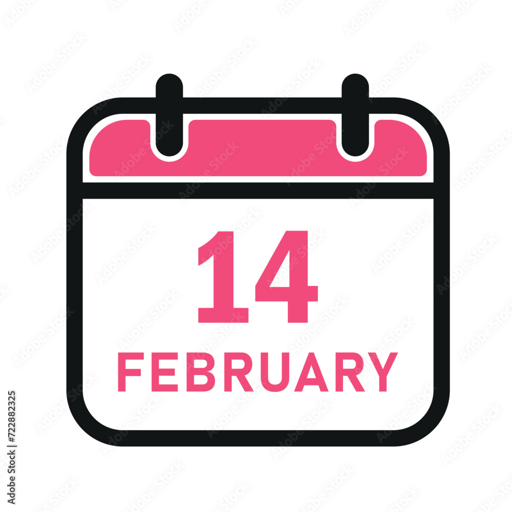 Calendar Icon 14 February Valentines Day with Black Outline Clipart Vector Illustration Calendar Icon 14 February Valentines Day with Black Outline Clipart Vector Illustration