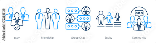 A set of 5 Community icons as team, friendship, group chat