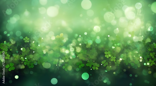 St. Patrick's Day background with bokeh lights and shamrocks.