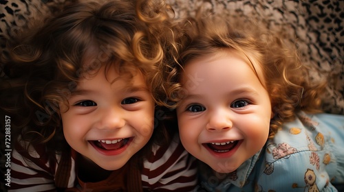Joyful Twins: Curly-Haired Babies Laughing