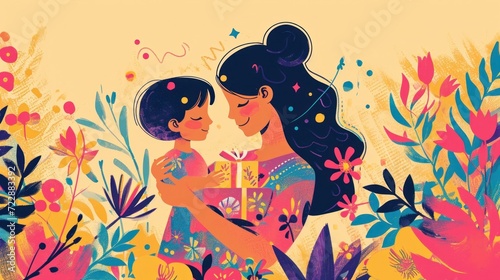 Tender scene of a mother and child expressing love through a thoughtful gift.