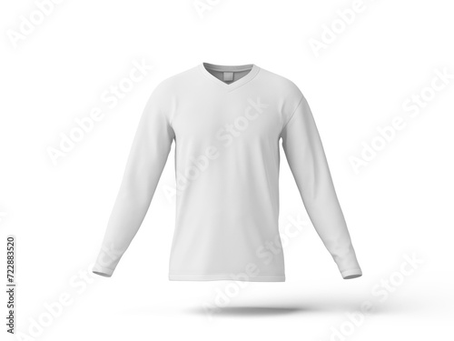 Front View White Blank Long Sleeve V-Neck T-Shirt Mockup 3D Realistic © impro-studio