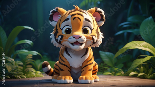 A cute and sad tiger cub illustration for childrens