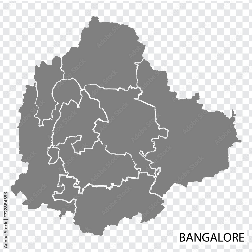 High Quality map of Bangalore is a city of India, with borders of the regions. Map of Bangalore for your web site design, app, UI. EPS10.