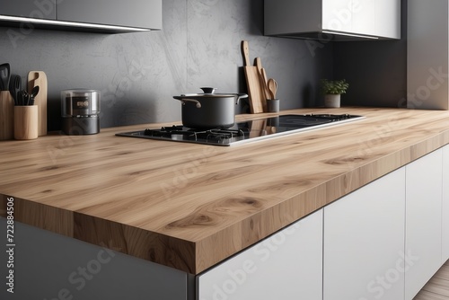 Custom made wood countertop with in Kitchen minimalist home appliance