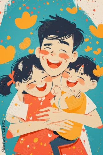 A vibrant greeting card capturing the special connection and happiness of Father s Day.