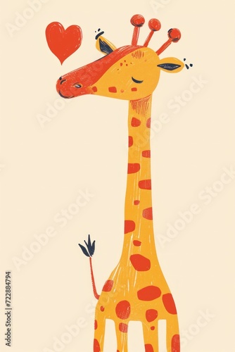 A heartwarming illustration of a giraffe, evoking feelings of affection.