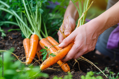 closely view of hands and fresh healthy carrot