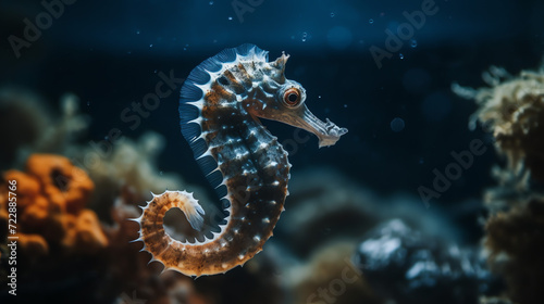 a seahorse swimming in an aquarium