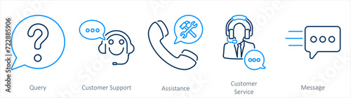 A set of 5 Contact icons as query, customer support, assistance