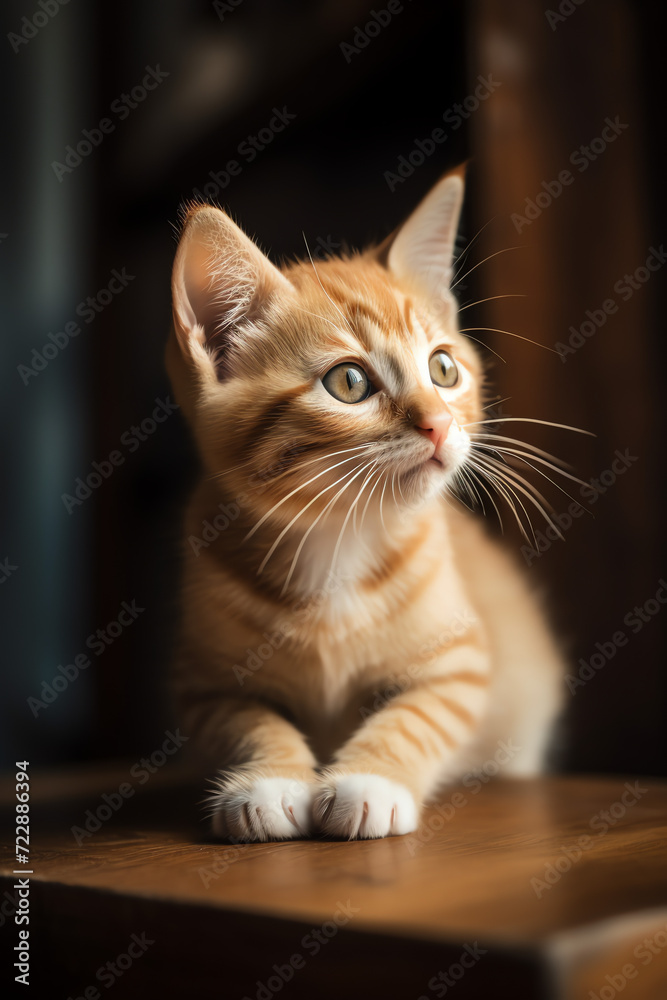 a small kitten sitting on top of a wooden table a small kitten sitting on top of a wooden table