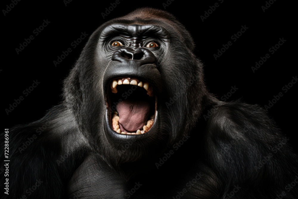 Surprised gorilla with open mouth.