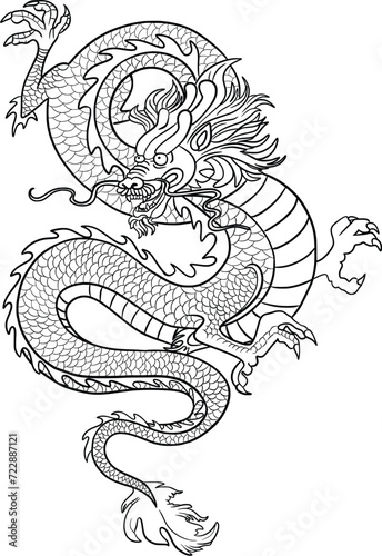 Black Tribal Chinese Dragon Tattoo Vector Silhouette Cricut illustration