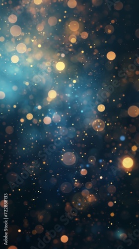 Blue and Gold Bokeh Particles Lighting Pattern in the Style of Interstellar Nebula - Light Gold and Dark Black Minimalist Bokeh Background created with Generative AI Technology