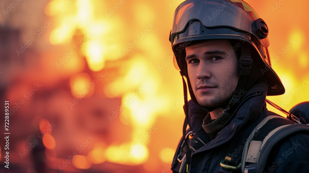 A firefighter on the background of a fire A firefighter on the background of a fire