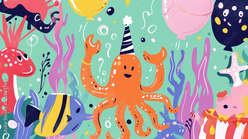 Adorable sea critters unite for a cheerful birthday party.
