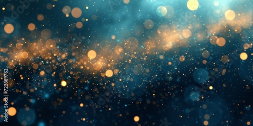 Blue and Gold Bokeh Particles Lighting Pattern in the Style of Interstellar Nebula - Light Gold and Dark Black Minimalist Bokeh Background created with Generative AI Technology