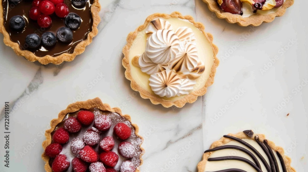 Assorted Gourmet Tarts Top View Assorted Gourmet Tarts Top View