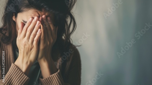 Distressed Woman Holding Face in Hands