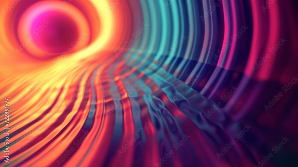 Modern digital waves in neon light. The change in the frequency of a wave circles in relation to an observer who is moving relative to the source of the wave Modern digital waves in neon light. The change in the frequency of a wave circles in relation to an observer who is moving relative to the source of the wave