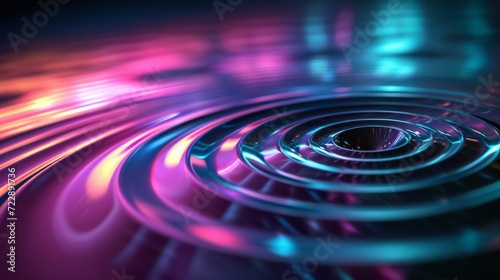 Modern digital waves in neon light. The change in the frequency of a wave circles in relation to an observer who is moving relative to the source of the wave