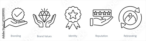 A set of 5 Branding icons as branding, brand values, identity