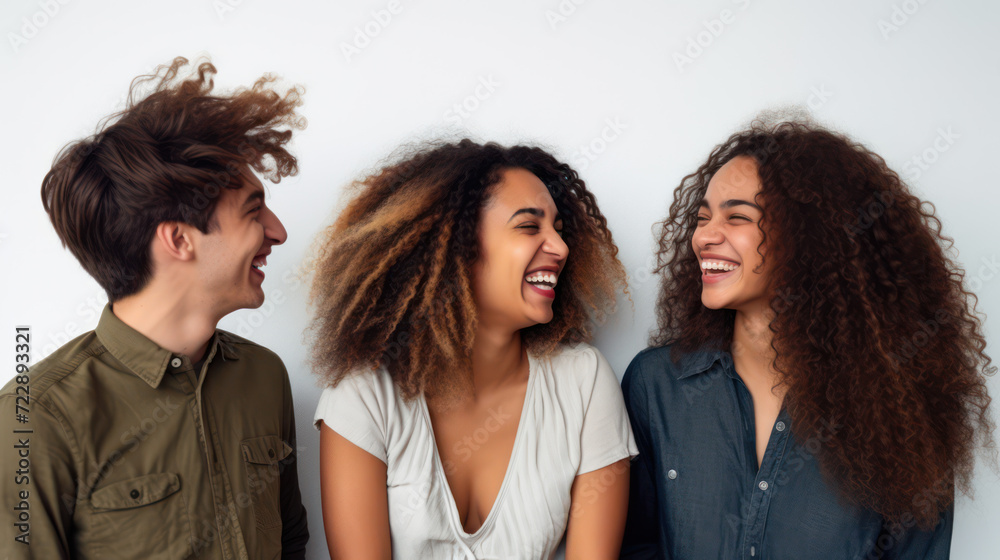 A group of happy, laughing and smiling diverse ethnic people for anti-racism.