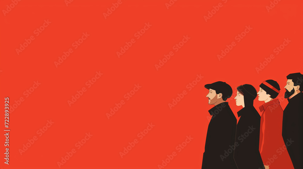 Socialism illustration with red background, people protest, humanitarian, dictatorship