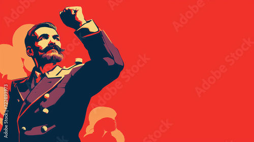Socialism illustration with red background, people protest, humanitarian, dictatorship