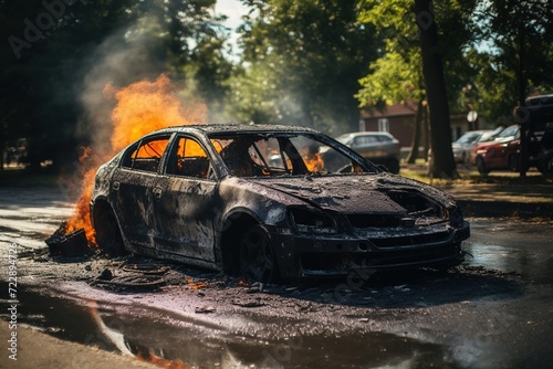 car crash in flames