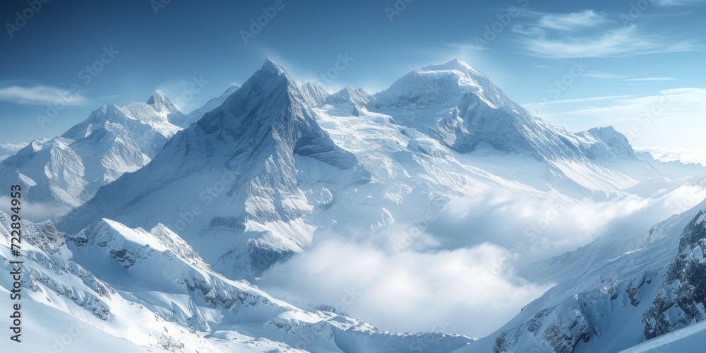 Titlis mountain. Beautiful panorama of snowy alps in white-blue tones. Titlis mountain. Beautiful panorama of snowy alps in white-blue tones.