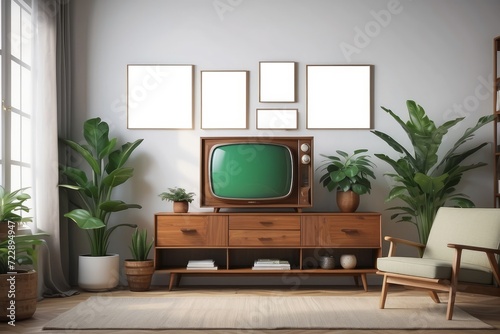 Wooden Cabinet and Dresser with Mockup Poster Frame