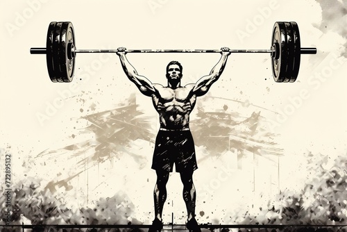 weightlifter lifts big barbell illustration