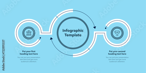 Simple diagram with two stages with icons and a place for your text - blue version. Flat infographic design for website, marketing or promotion. photo