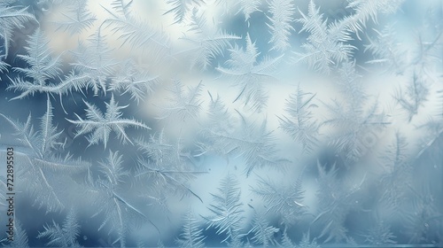 A frost-covered window pane adorned with delicate ice crystals, a stunning display of winter's beauty. Icy, intricate, frost patterns, cold artistry, crystalline, wintertime. Generated by AI. photo