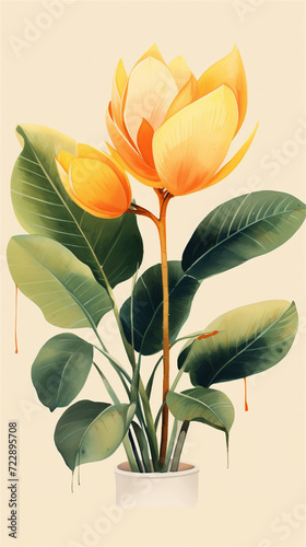 drawing of a flower in a flowerpot on a plain background, created with Generative AI Technology.