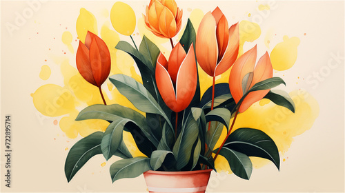 sketch of a flower on paint splashes background, created with Generative AI Technology.