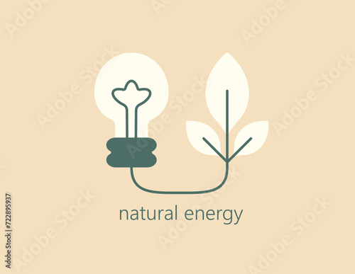 Simple art on the theme of ecology, green energy, alternative eco - friendly sources, reasonable consumption. Graphic design element for logo, brand sign, icon, poster or symbol. Vector illustration.
