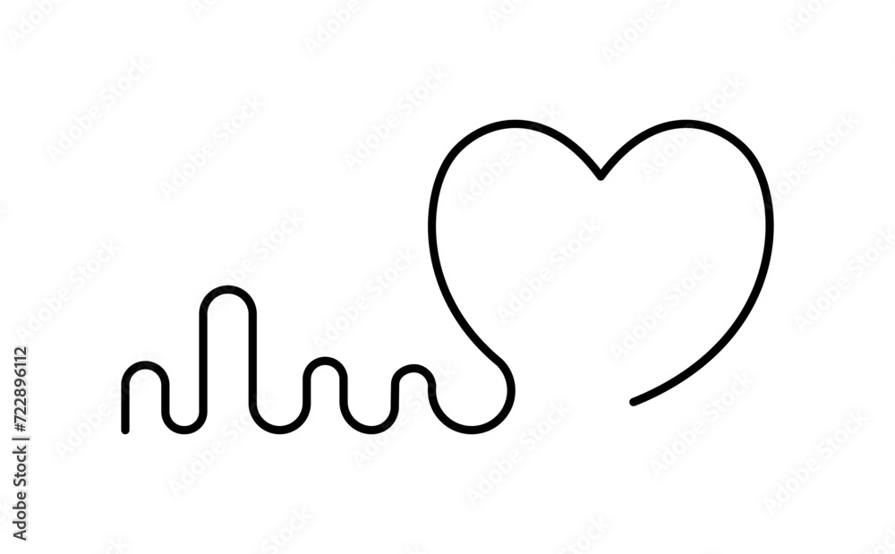 A simple drawing of a heart with a smooth, wavy cardiogram. Isolated linear heartbeat symbol in minimalist style. Graphic design element for logo, icon, other. Vector illustration, line art. A simple drawing of a heart with a smooth, wavy cardiogram. Isolated linear heartbeat symbol in minimalist style. Graphic design element for logo, icon, other. Vector illustration, line art.