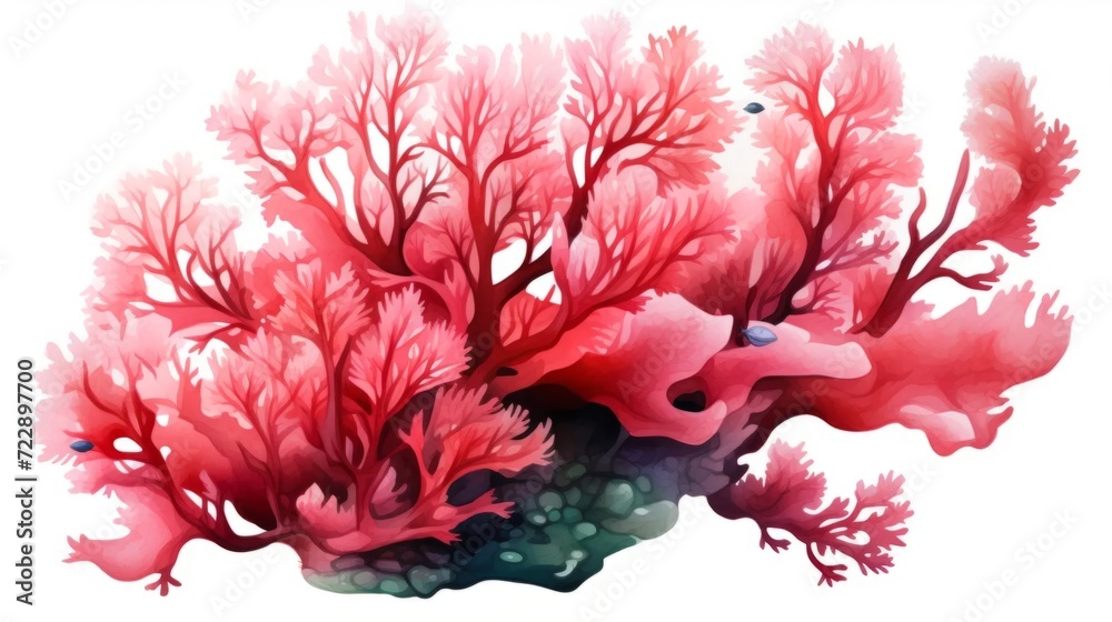 Obraz premium Watercolor red corals drawing on a white background. Underwater art